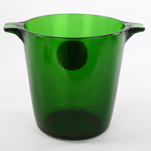 111 - A vintage green glass Champagne bucket, applied metal plaque for Henriot Champagne, height 20cm