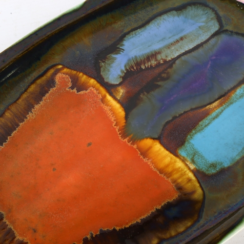 113 - ERIC LEAPER, Newlyn Pottery, Cornwall, 6 polychrome high glazed studio pottery plates and 2 rectangu... 