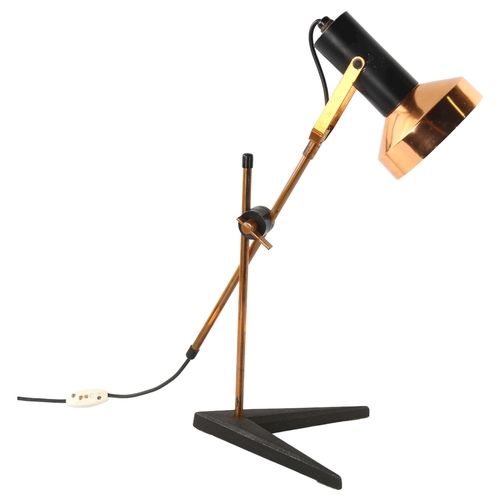 116 - A mid-century Maclamp copper desk lamp, with articulated stem on cast iron base, height 47cm