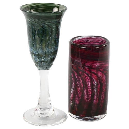 121 - ANTHONY STERN, a studio glass vase and goblet with internal swirl decoration, vase signed to base, t... 