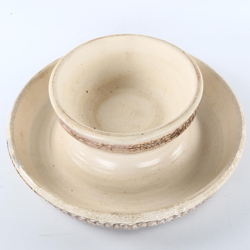 123 - A mid-century, ceramic pedestal centre bowl, unmarked, dia 34cm