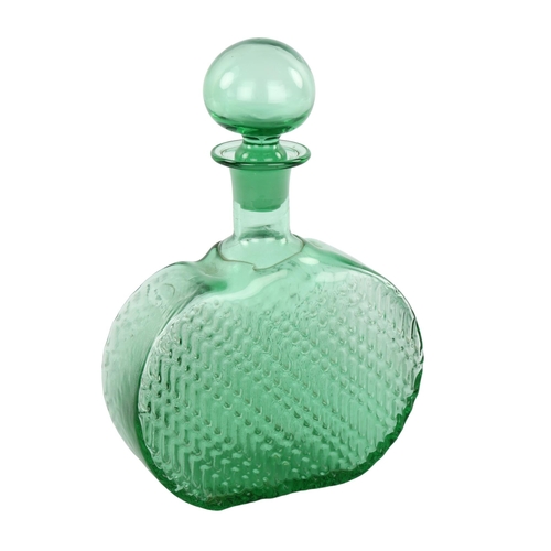 50 - NANNY STILL for Riihimaen Lasi Oy, Finland, a Flindari bottle with stopper, dimpled sea green mould ... 