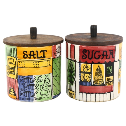 56 - ANITA NYLUND for Jie Gantofa, Sweden, 2 ceramic storage jars with teak lids, height 15cm