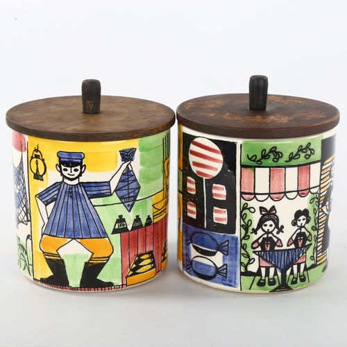 56 - ANITA NYLUND for Jie Gantofa, Sweden, 2 ceramic storage jars with teak lids, height 15cm