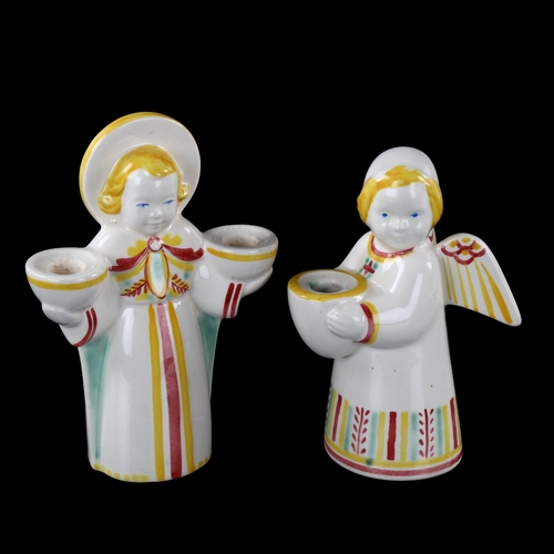 57 - A pair of Royal Copenhagen Christmas Angel candle holders, makers marks to base, tallest 13cm