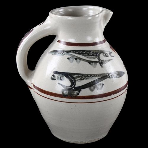 79 - SVEND BAYER, a large 1970s' studio pottery hand painted jug, height 32cm