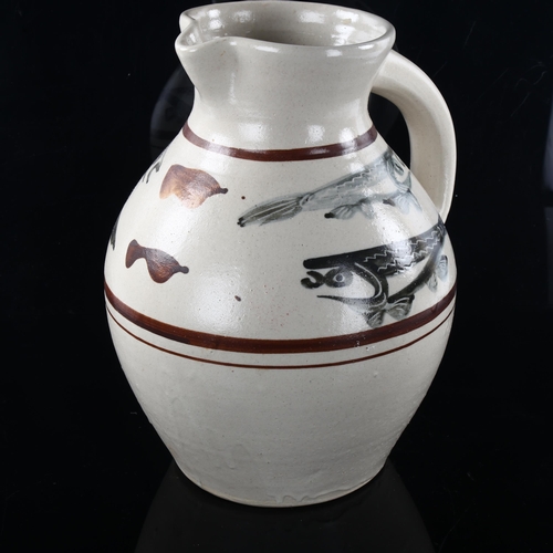 79 - SVEND BAYER, a large 1970s' studio pottery hand painted jug, height 32cm