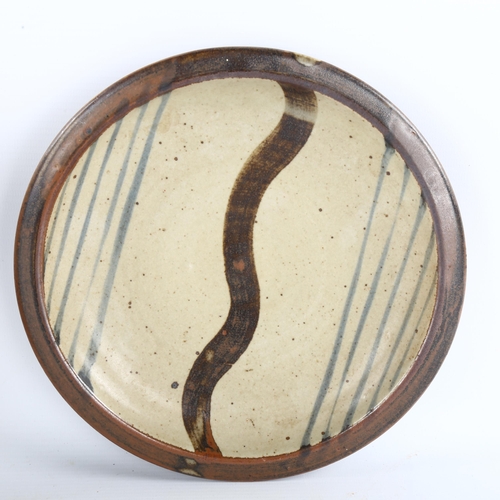 93 - A Leach pottery St Ives,  mid-century plate with stylised willow trees design and a Leach standard w... 