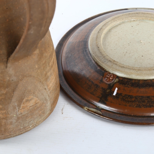 93 - A Leach pottery St Ives,  mid-century plate with stylised willow trees design and a Leach standard w... 