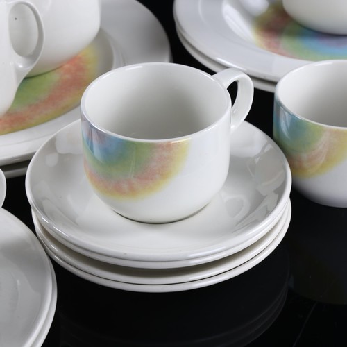 130 - Midwinter, Style range, a tea-set for 4 with 2 dinner plates and bowls, in a rainbow pattern, 1980s