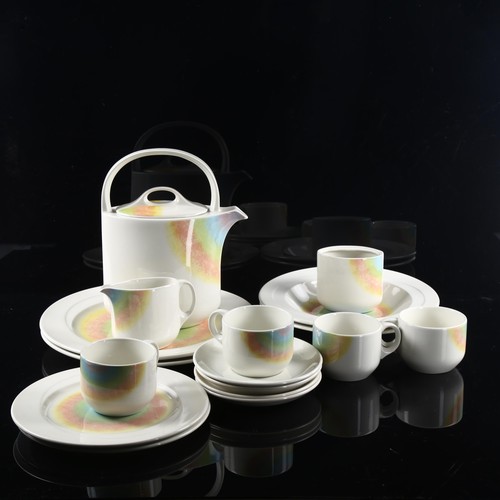 130 - Midwinter, Style range, a tea-set for 4 with 2 dinner plates and bowls, in a rainbow pattern, 1980s