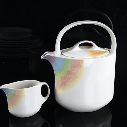 130 - Midwinter, Style range, a tea-set for 4 with 2 dinner plates and bowls, in a rainbow pattern, 1980s