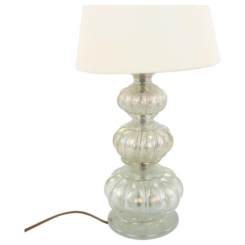 170 - A 1940s' Italian iridescent glass table lamp in the manner of SEGUSO, height 127cm