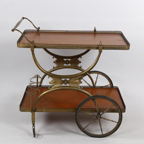 132 - An 1950s' ornate French style bar cart, with bronzed metal frame, 76 x 50cm, height 76cm