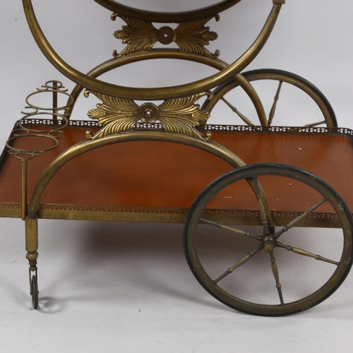 132 - An 1950s' ornate French style bar cart, with bronzed metal frame, 76 x 50cm, height 76cm