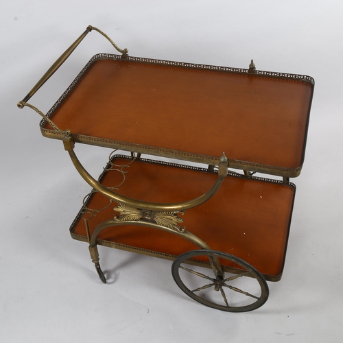 132 - An 1950s' ornate French style bar cart, with bronzed metal frame, 76 x 50cm, height 76cm