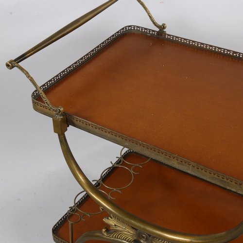 132 - An 1950s' ornate French style bar cart, with bronzed metal frame, 76 x 50cm, height 76cm