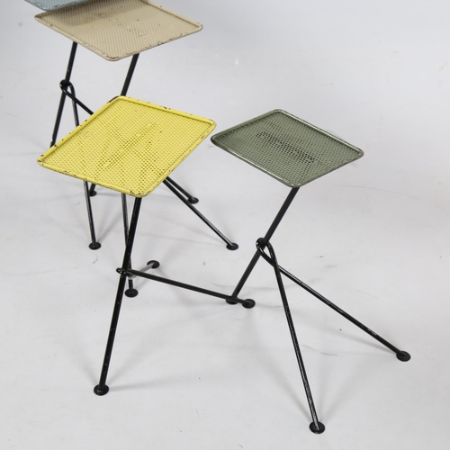 141 - Attributed to MATHIEU MATEGOT,  a mid-century French nest of 4 tables, the painted perforated steel ... 