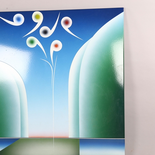 169 - STEFAN KNAPP, an enamel painting on steel, abstract waterfall, signed and dated 1989, 112cm sq