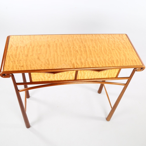 37 - ANDREW VARAH (1944-2012), a craftsman made console table in quilted maple and walnut, circa 1990, wi... 