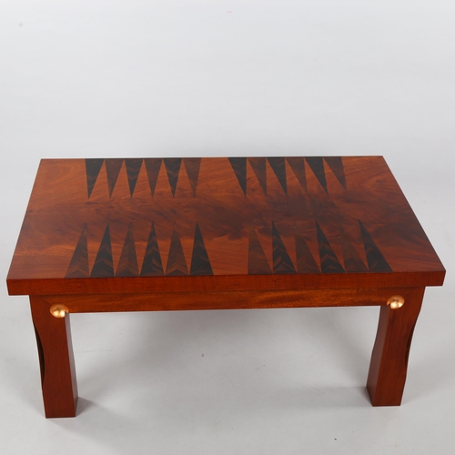 49 - MARK BEVERTON, a contemporary craftsman made coffee table with inlaid Backgammon board, with sculptu... 