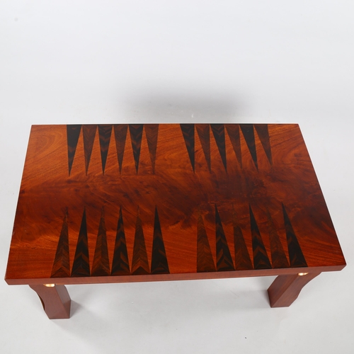 49 - MARK BEVERTON, a contemporary craftsman made coffee table with inlaid Backgammon board, with sculptu... 