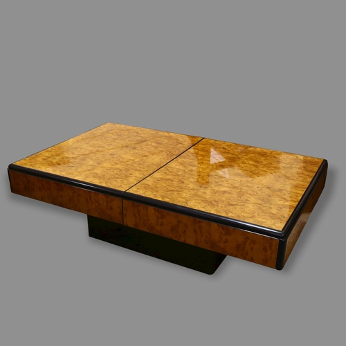 6 - PAUL MICHEL - a 1970s Hollywood Regency style bar coffee table, with lacquered burr wood and ebonise... 