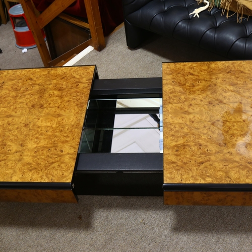 6 - PAUL MICHEL - a 1970s Hollywood Regency style bar coffee table, with lacquered burr wood and ebonise... 