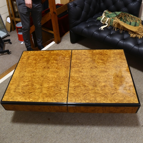 6 - PAUL MICHEL - a 1970s Hollywood Regency style bar coffee table, with lacquered burr wood and ebonise... 