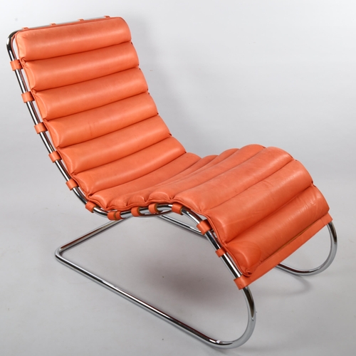 60 - MIES VAN DER ROHE, a Knoll Studio MR chaise in red leather with impressed maker’s marks to rear stre... 