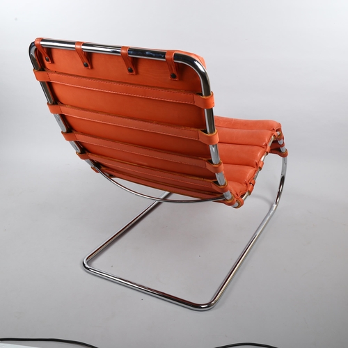 60 - MIES VAN DER ROHE, a Knoll Studio MR chaise in red leather with impressed maker’s marks to rear stre... 