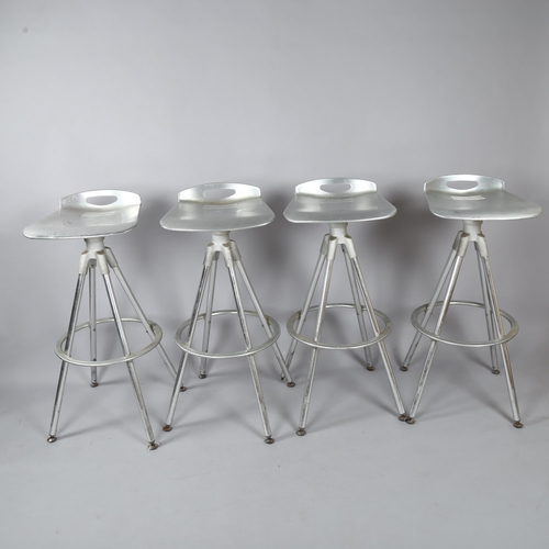 75 - A set of 4 mid-century aluminium bar stools, style of Knoll / Amat, unknown makers stamp under seat,... 