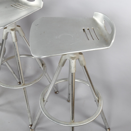 75 - A set of 4 mid-century aluminium bar stools, style of Knoll / Amat, unknown makers stamp under seat,... 