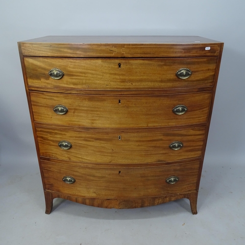 2001 - A 19th century mahogany and satinwood-strung bow-front chest of 4 long drawers, 97 x 105 x 54cm