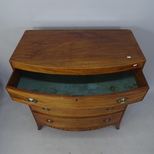 2001 - A 19th century mahogany and satinwood-strung bow-front chest of 4 long drawers, 97 x 105 x 54cm