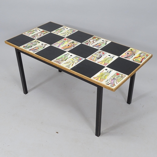 2007 - A mid-century tiled coffee table, tiles depicting 16th century playing cards each with artist's mono... 