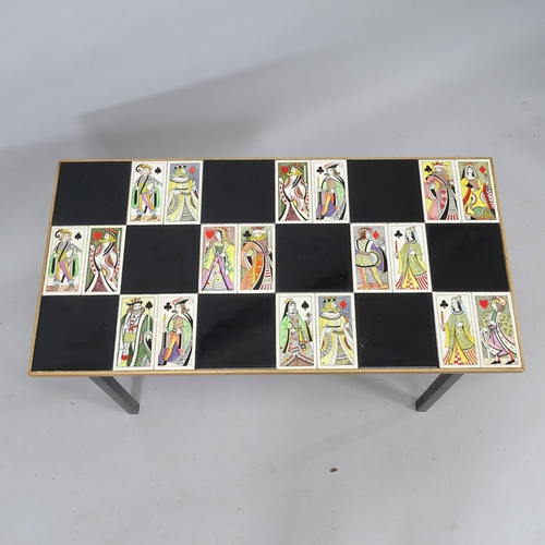 2007 - A mid-century tiled coffee table, tiles depicting 16th century playing cards each with artist's mono... 