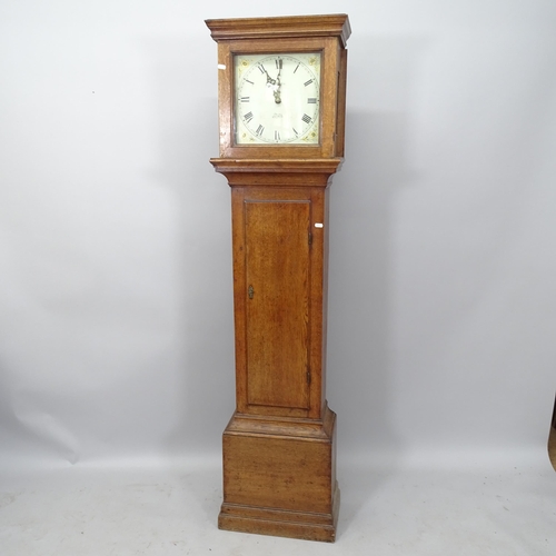 2016 - An early 20th century oak-cased 30-hour longcase clock, with square painted dial, 43cm x 179cm x 23c... 