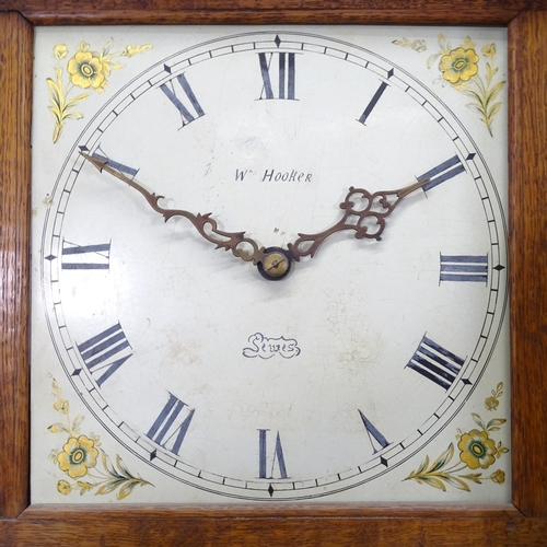 2016 - An early 20th century oak-cased 30-hour longcase clock, with square painted dial, 43cm x 179cm x 23c... 