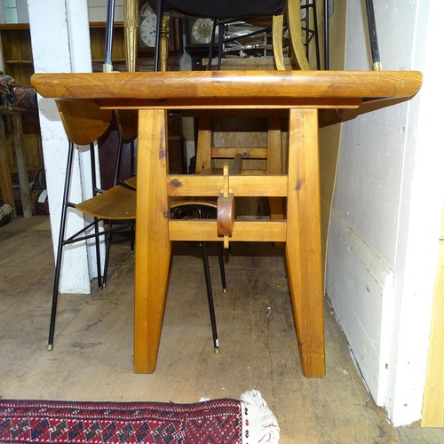 2018 - A mid-century designer pine trestle dining table, in the manner of Rene Gabriel, dated 1952, 160 x 7... 