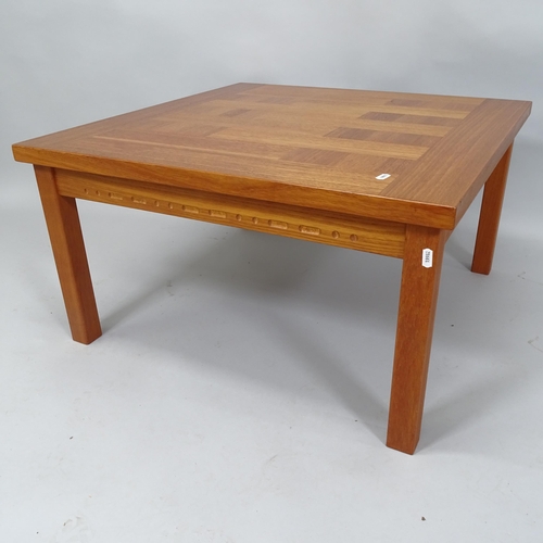 2019 - A contemporary teak square top low coffee table, 75cm x 42cm