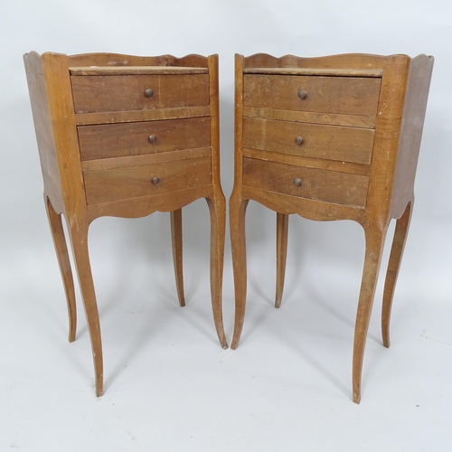 2024 - A pair of French oak 3 drawer bedside chests, 35cm x 71cm x 27cm