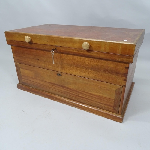 2029 - A modern teak tool chest with lifting top and four fitted drawers, 90cm x 50cm x 50cm