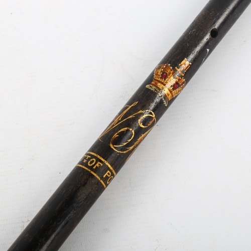 202 - A Victorian hardwood policeman's truncheon/baton, gilded VR monogram and inscribed Lieut of Police, ... 