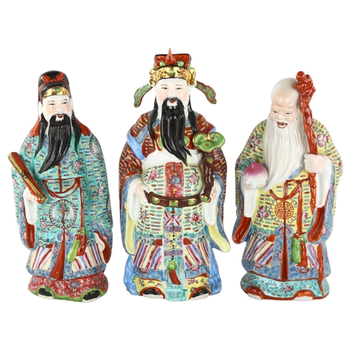 215 - A set of 3 Chinese porcelain deities representing prosperity, status and longevity, largest height 3... 