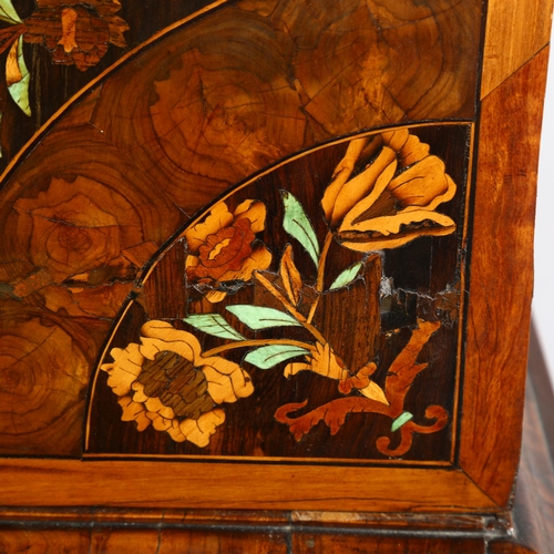 216 - An exceptional William and Mary oyster laburnum and marquetry inlaid cabinet on stand, covered in sp... 