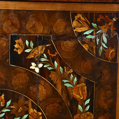 216 - An exceptional William and Mary oyster laburnum and marquetry inlaid cabinet on stand, covered in sp... 