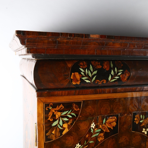 216 - An exceptional William and Mary oyster laburnum and marquetry inlaid cabinet on stand, covered in sp... 