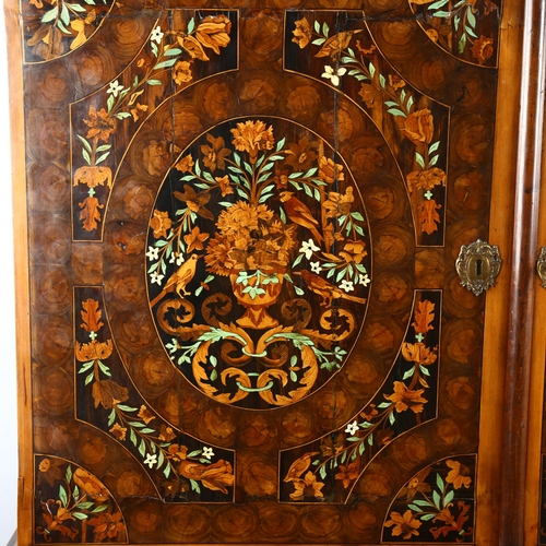 216 - An exceptional William and Mary oyster laburnum and marquetry inlaid cabinet on stand, covered in sp... 