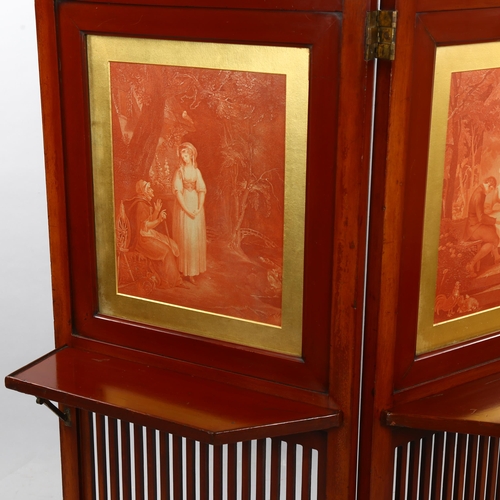 218 - A 19th century mahogany double-sided 2-fold screen in Japanese style, 1 side having drop-down shelve... 